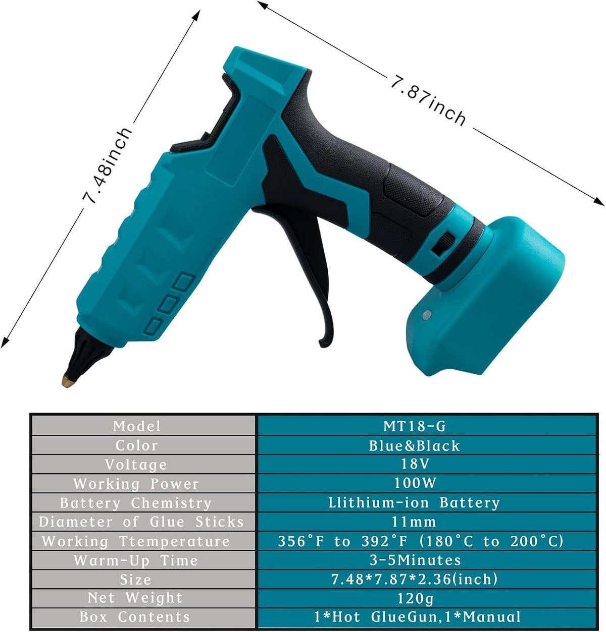 Pistola de pegamento caliente inalámbrica de 100 W compatible con batería Makita de 18 V