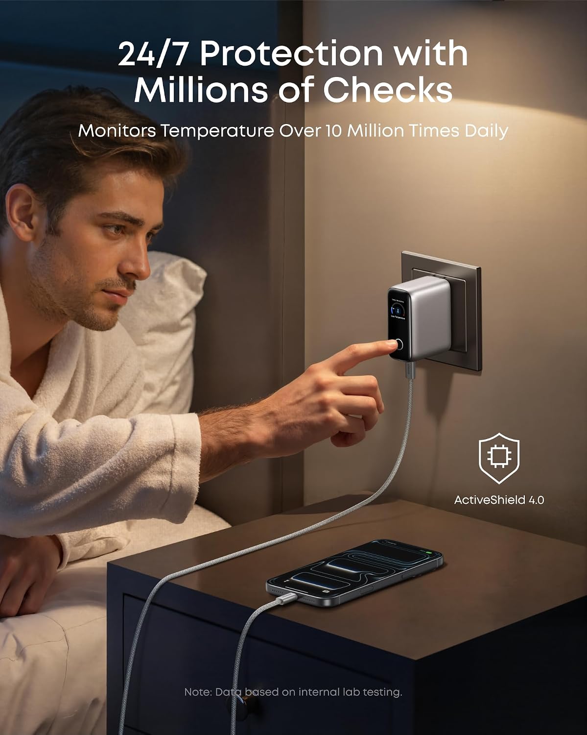 Anker - Cargador USB C de 100 W, cargador de teléfono GaN de 3 puertos con pantalla inteligente