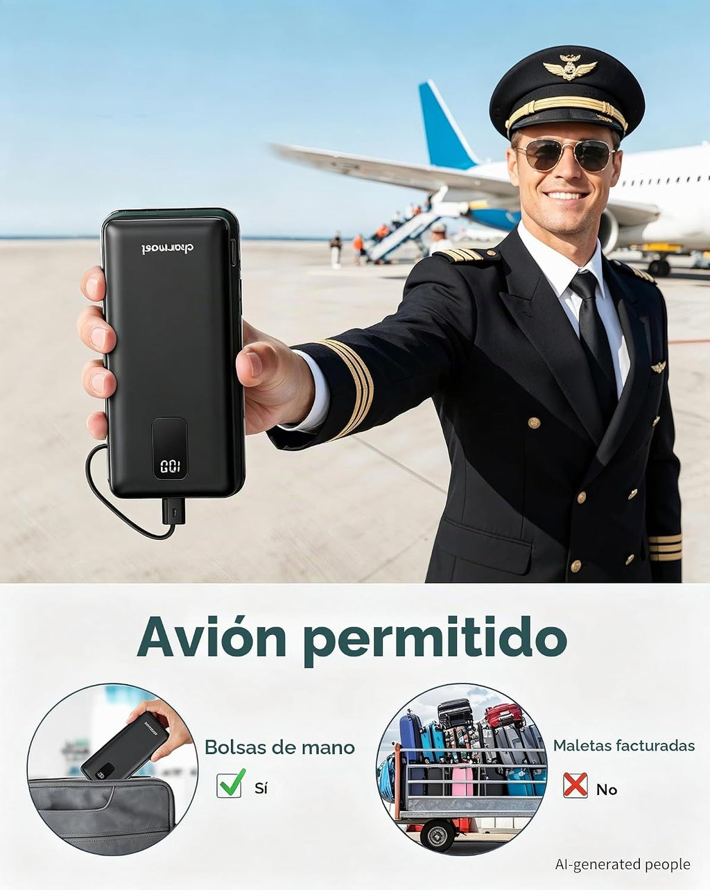 charmast Banco portátil 10000mAh del poder del cargador con el enchufe