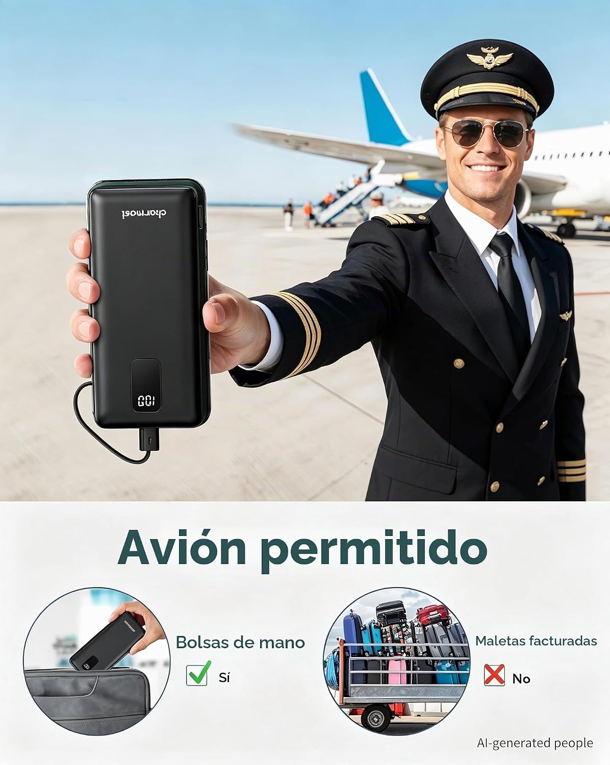 charmast Banco portátil 10000mAh del poder del cargador con el enchufe