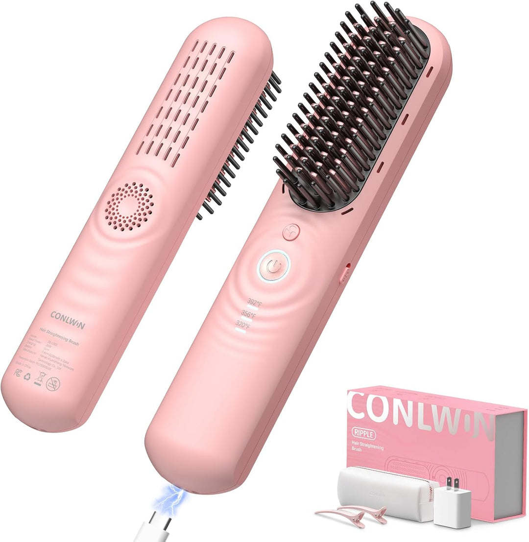 CONLWIN Cepillo alisador de pelo inalámbrico con aire fresco, estil...