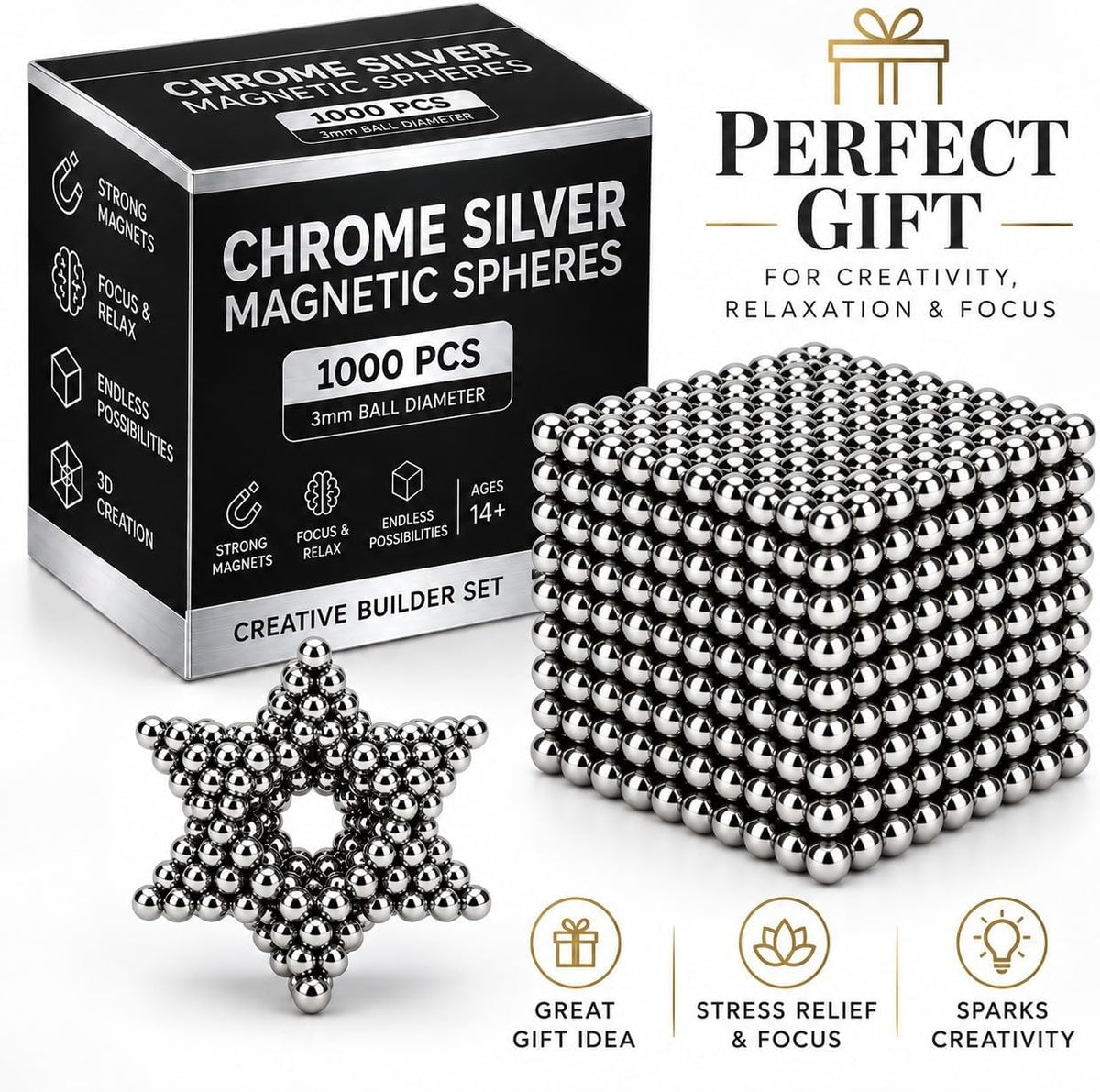 Bolas magnéticas de construcción creativa de plata 1000PCS para adultos