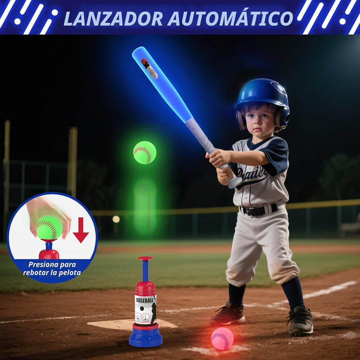 HYES Set de Béisbol 3 en 1 con LED para Niños 3-5 con 7 Iluminaciones