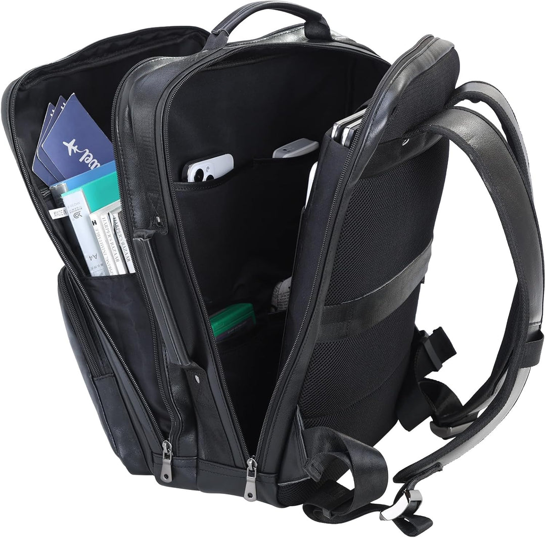 TIDING Mochila para portátil de cuero de grano completo de 17.3 pul...