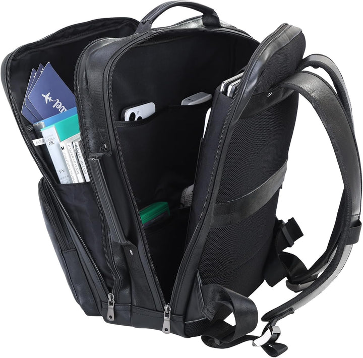 TIDING Mochila para portátil de cuero de grano completo de 17.3 pul...