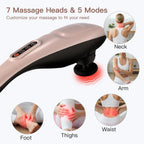 MEGAWISE Masajeador de espalda inalámbrico de mano con batería recargable de 3200 mAh, 5 velocidades y 5 + 2 nodos de masaje con nodos de silicona duros, medios y 2 suaves; masajea mientras te mueves