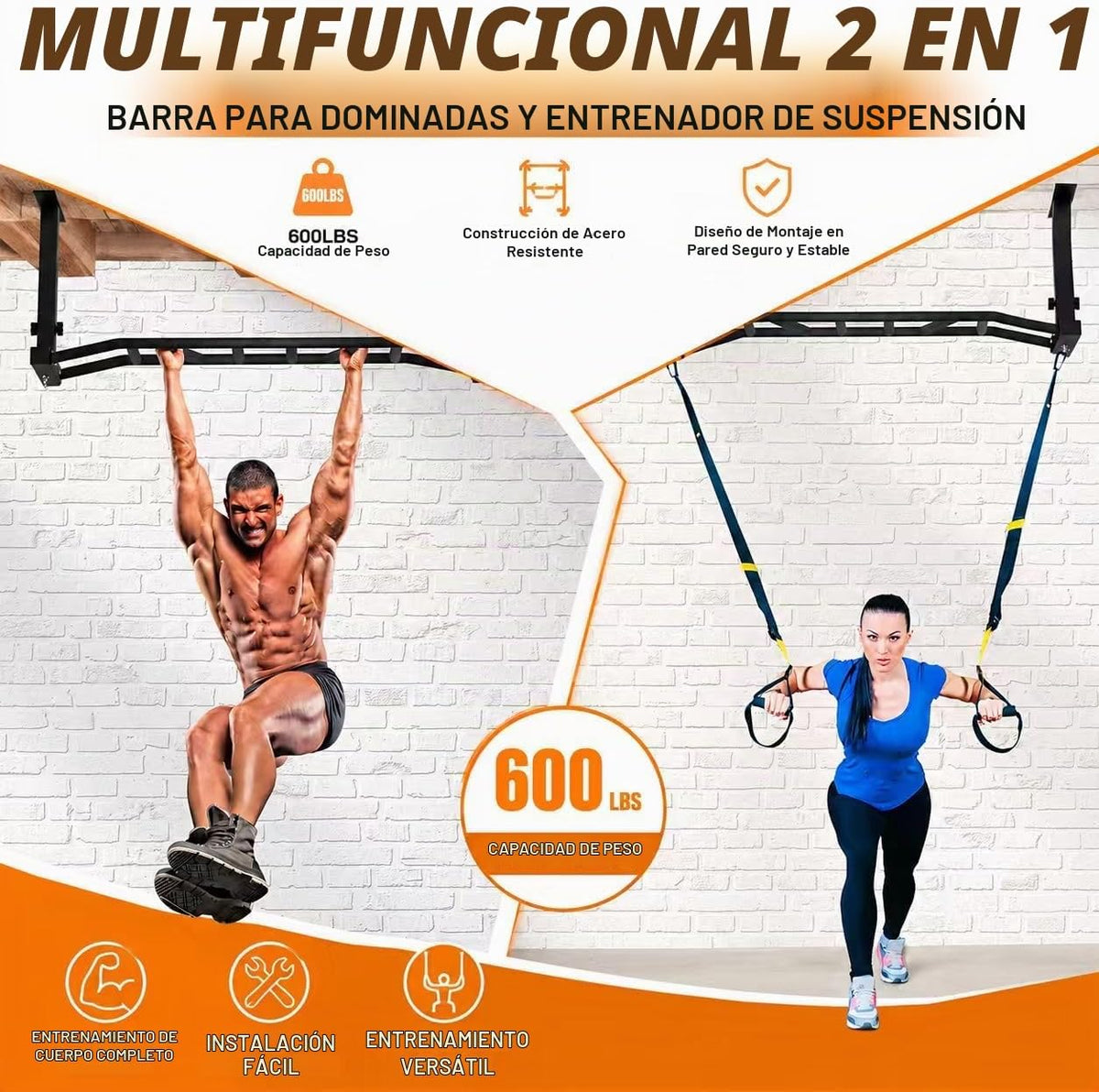 Barra de dominadas de montaje en techo de 48 pulgadas, barra de dominadas de agarre múltiple resistente para garaje, gimnasio en casa y entrenamiento de fuerza, altura ajustable y soporta