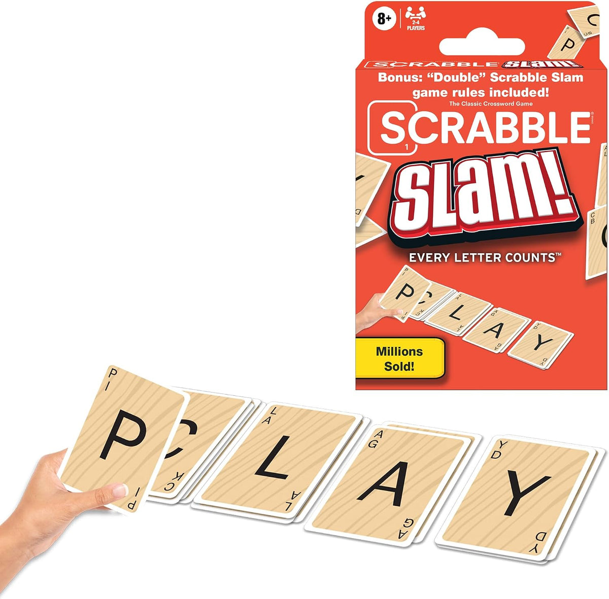 Scrabble Slam - Juego de cartas The Original 2000's Mega Hit, versión de juego de cartas de ritmo rápido de Scrabble, para 2 a 4 jugadores, a partir de 8 años, paquete de 12