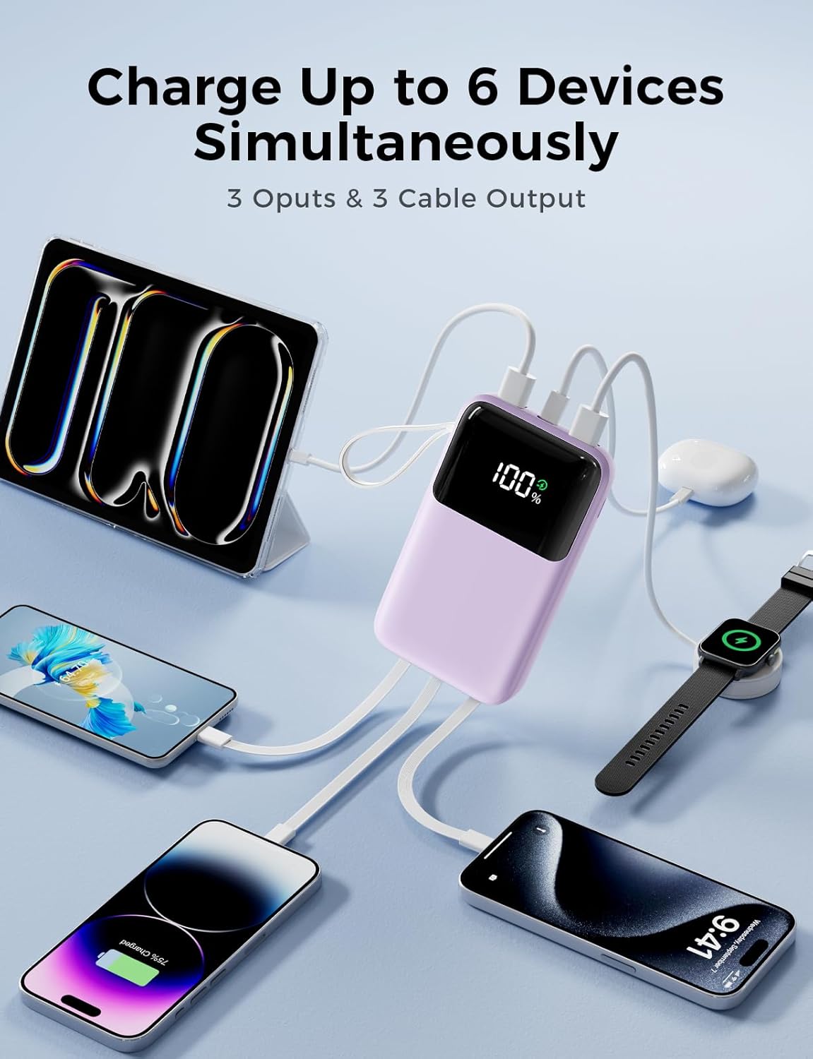 Cargador portátil de 15000 mAh con cable integrado, carga rápida de...