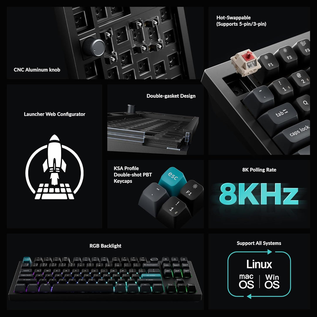 Keychron Teclado mecánico Q3 Ultra Wireless 8KHz, TKL 2.4G\/Bluetoo...