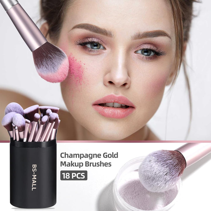 BS-MALL - Juego de 18 brochas de maquillaje con cerdas de fibra sin...