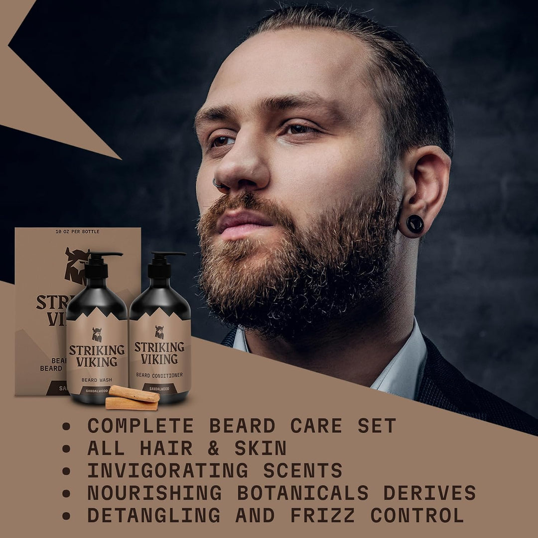 Striking Viking Set para el cuidado de la barba (sándalo), champú s...