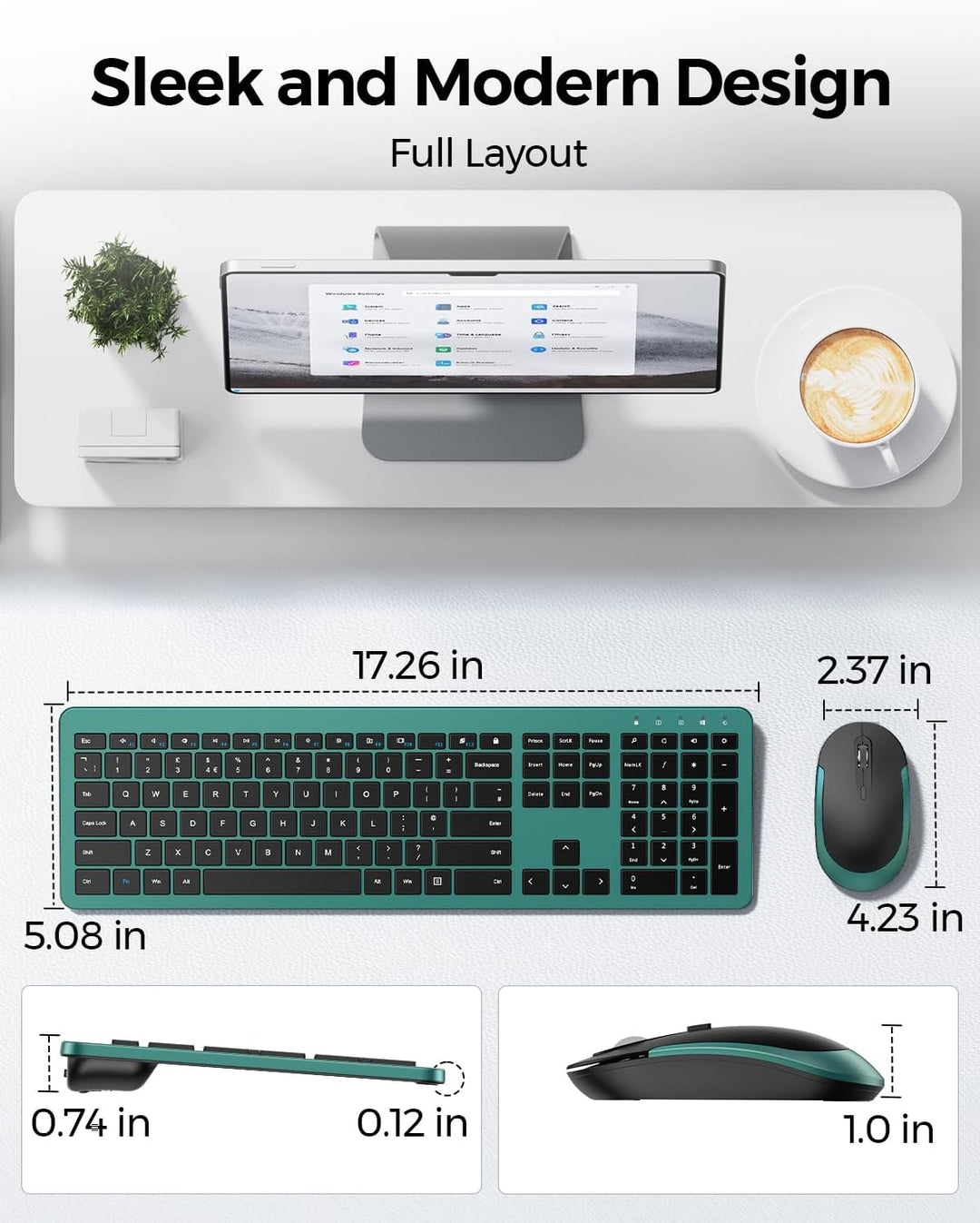 Combo de teclado y ratón inalámbricos, teclado inalámbrico delgado...