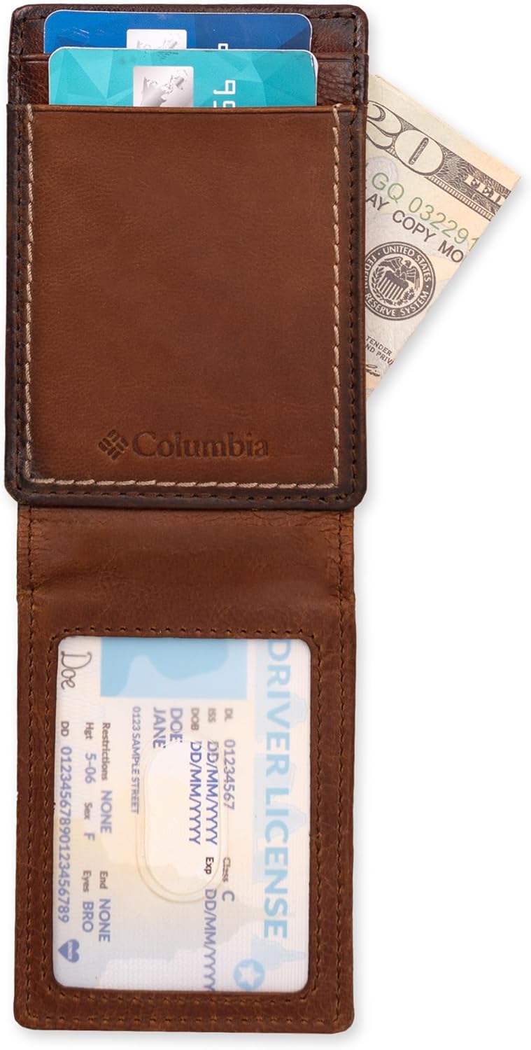 Columbia Billetera de cuero para hombre con bolsillo frontal y tarj...