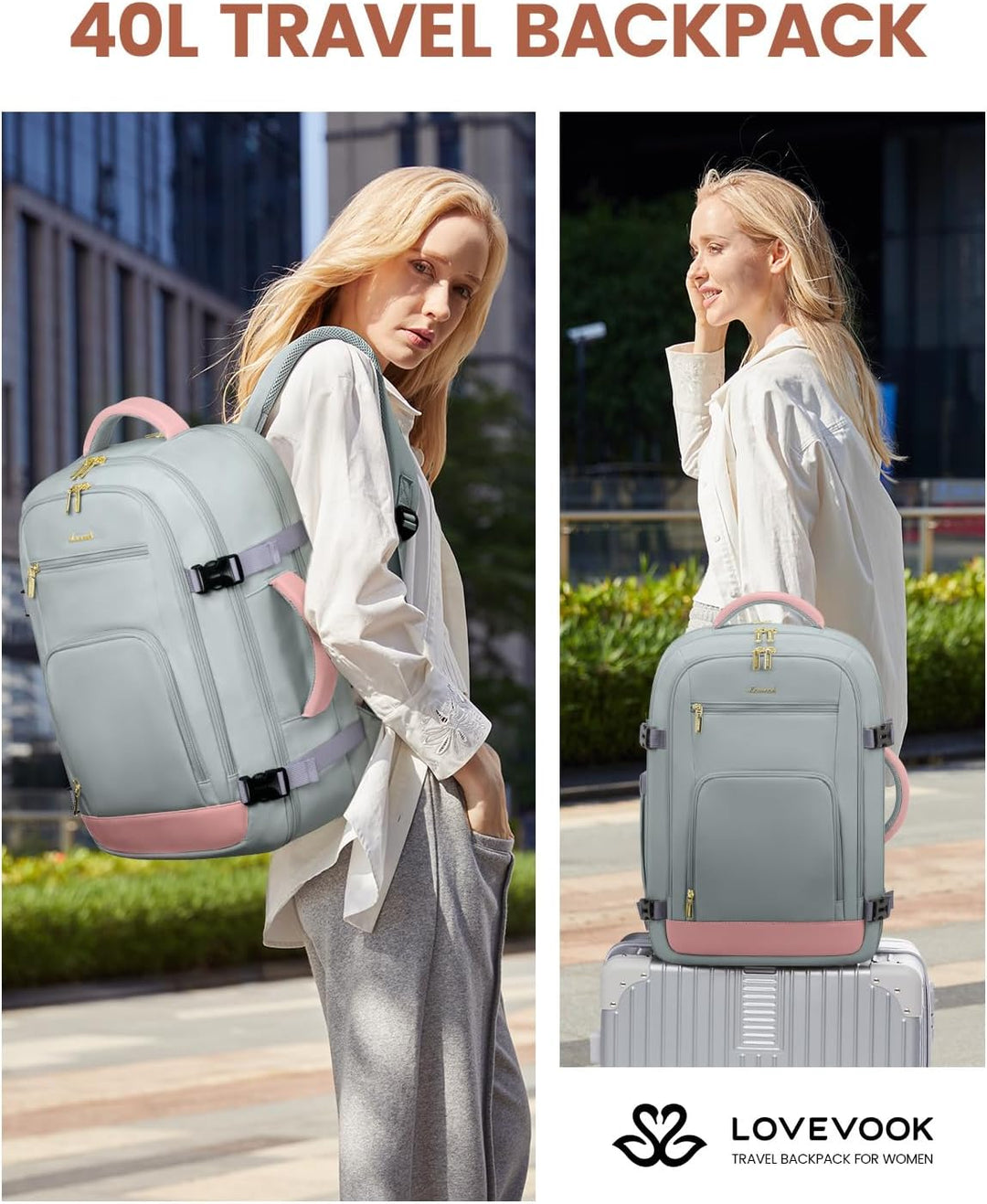 LOVEVOOK Mochila de viaje de 50 L para mujer, aprobada para vuelo,...