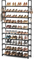 VTRIN Zapatero de 10 niveles, organizador de zapatos alto de gran capacidad con dos ganchos, estante de zapatos de metal resistente para entrada, armario, dormitorio