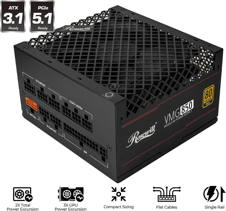 Rosewill VMG 850W 80+ Gold, Compatible con ATX 3.0 y 3.1, Fuente de...
