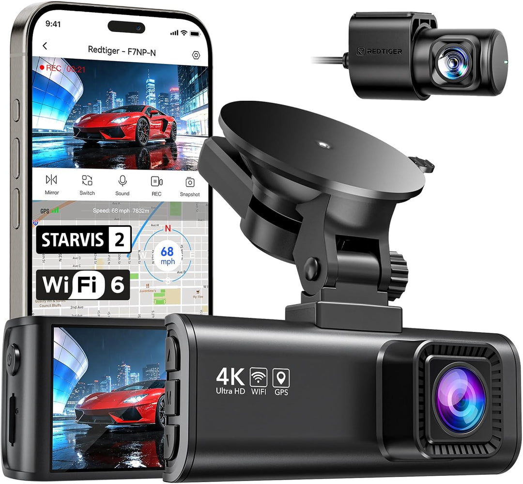 REDTIGER Dash Cam 4K frontal y 1080P trasero, sensor STARVIS 2, WiF...