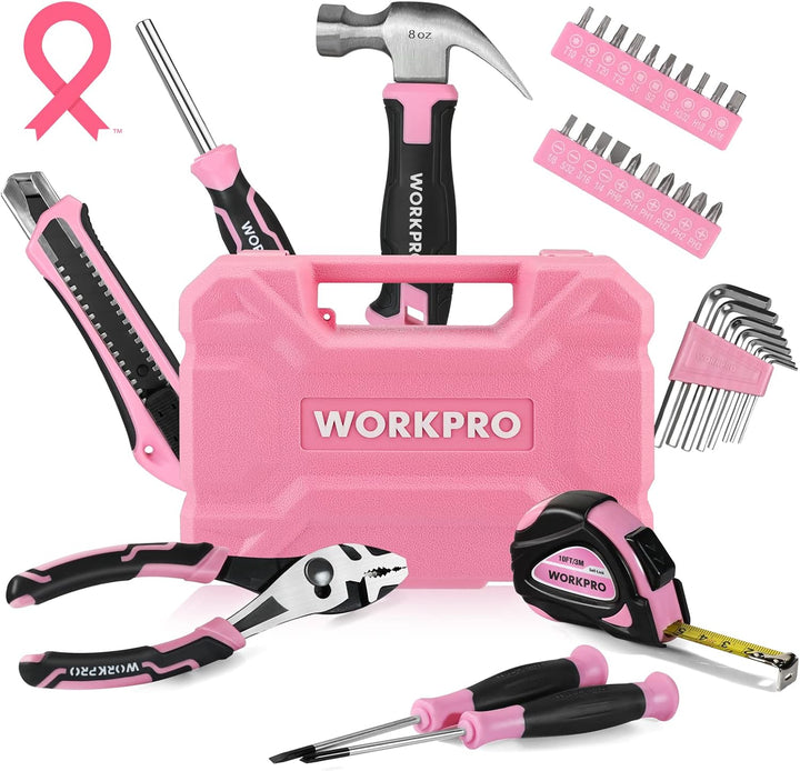 WORKPRO Juego de herramientas rosas de 35 piezas, kit de herramient...