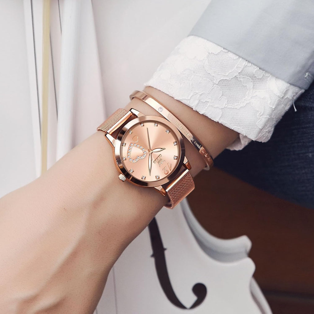 OLEVS Relojes para Mujer Elegante Rosado Oro Cadenita pequeña Pulsera de dama Reloj