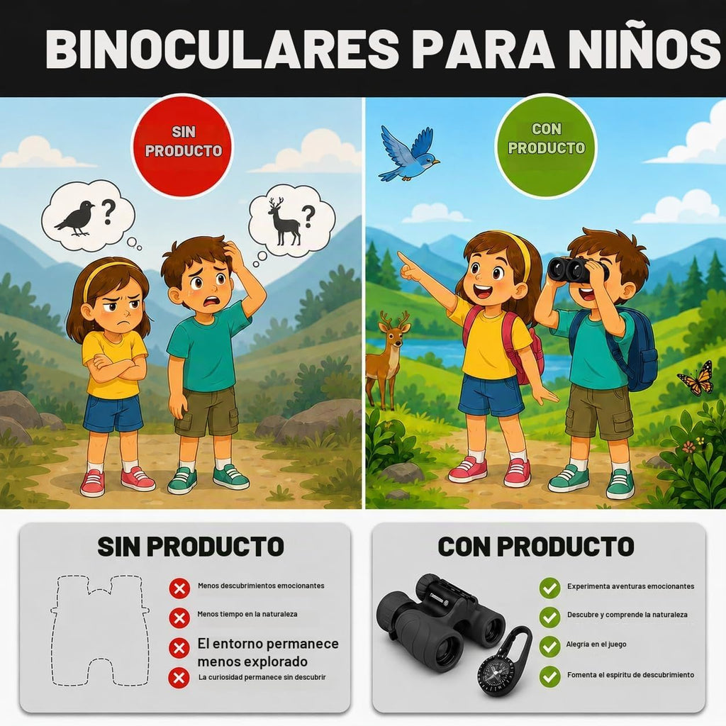 Binoculares para niños – Juguete perfecto para niños pequeños y niñas – Juego extenso que incluye lupa y brújula – Potente aumento 8 x 21 – niños de 3 a 12 años para niños pequeños