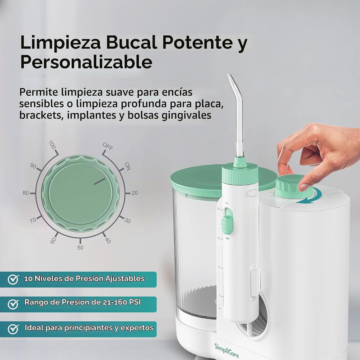 Irrigador dental profesional para encimera, 21-160 PSI, tanque