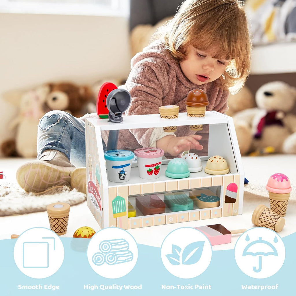 Juego de juguetes de madera para contador de helados, juego de comida para