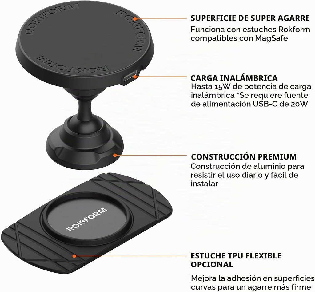 Rokform Cargador de coche inalámbrico magnético, soporte giratorio