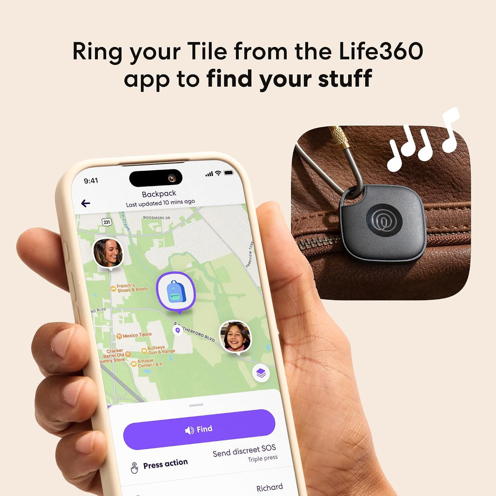 Life360 Tile - Rastreador Bluetooth, buscador de llaves y localizador de artículos para llaves, bolsas y más. Buscador de teléfonos. Compatible con iOS y Android. Paquete de 2 (negro)