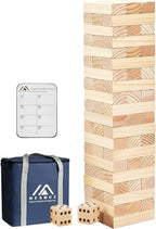 Juegos familiares de torre gigante para niños y adultos, 60 bloques de madera de pino de Nueva Zelanda que se apilan hasta 5 pies para interiores y exteriores, juegos de patio para la familia