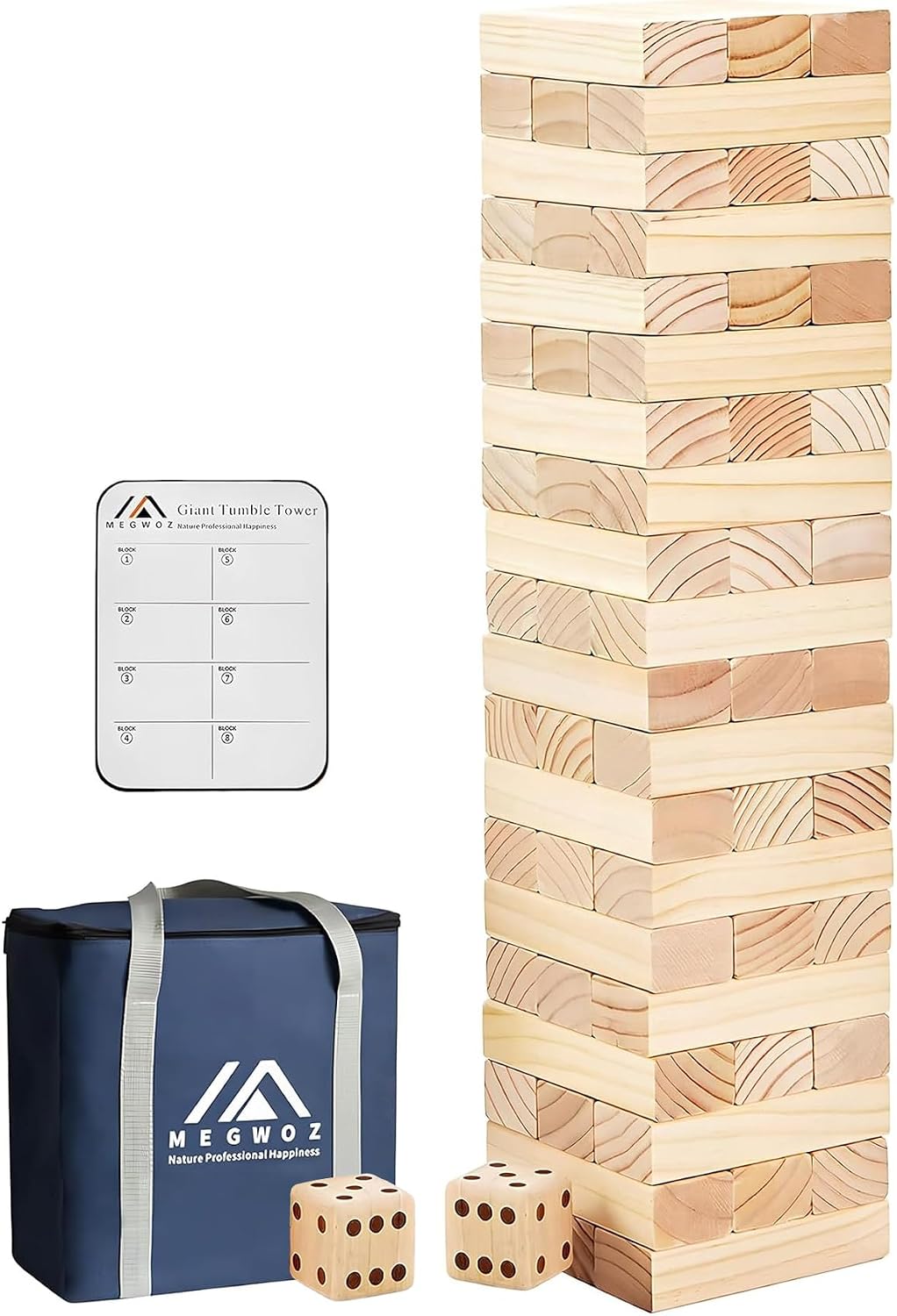 Juegos familiares de torre gigante para niños y adultos, 60 bloques de madera de pino de Nueva Zelanda que se apilan hasta 5 pies para interiores y exteriores, juegos de patio para la familia