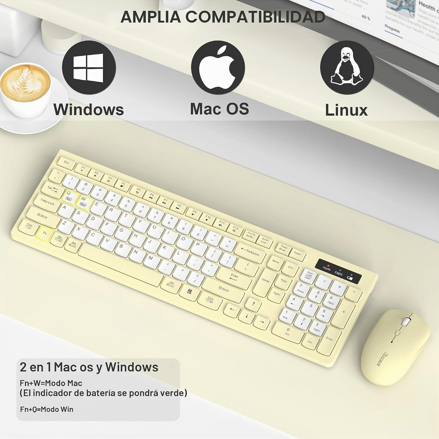Teclado inalámbrico y mouse combinado silencioso para oficina y hog...