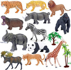 BOLZRA Figuras de animales de safari con tapete de juego de actividades y caja de almacenamiento, juego gigante de plástico realista con león, elefante, selva, zoológico, animales salvajes, juguetes