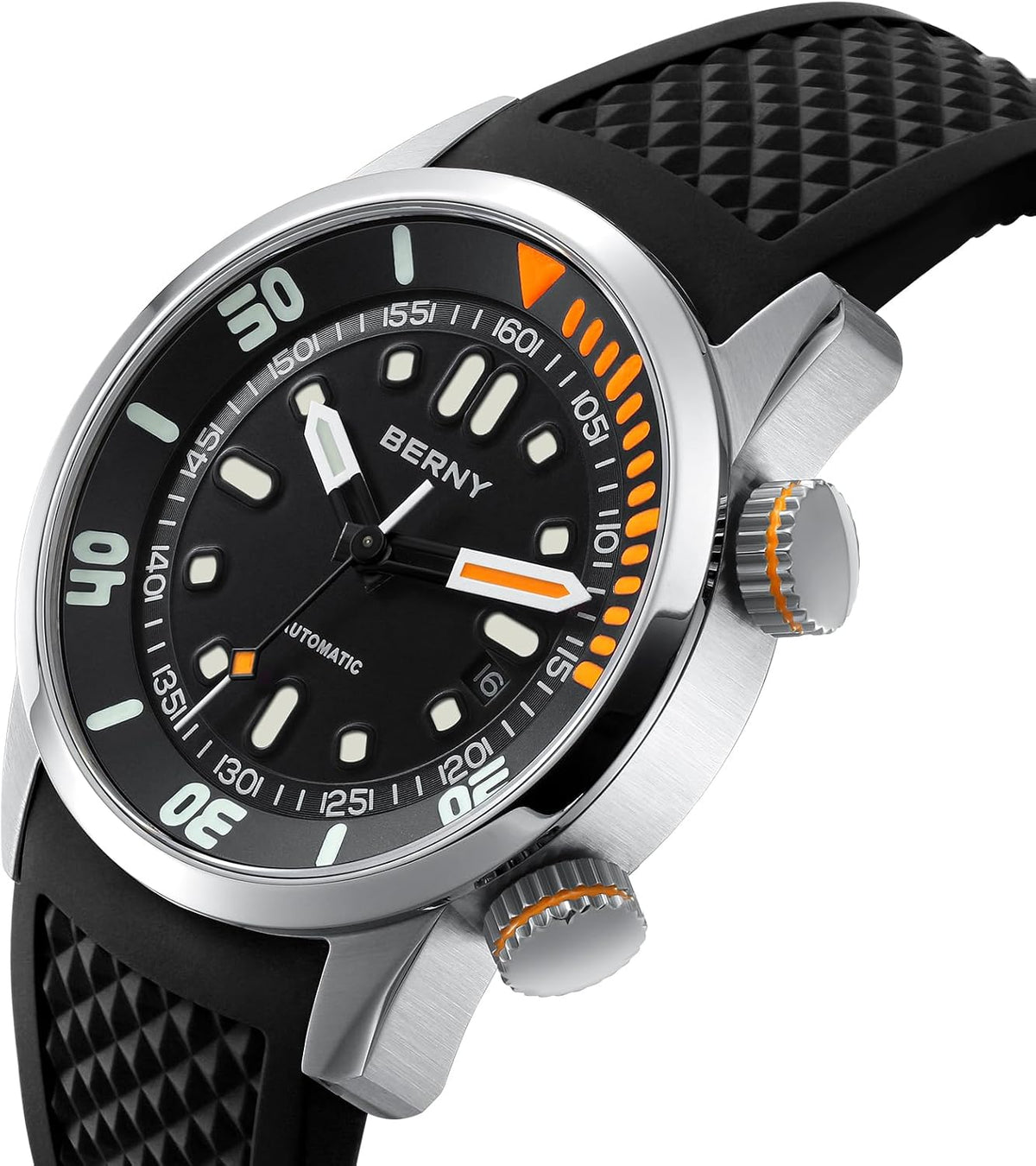 BERNY Reloj de buceo para hombre, relojes mecánicos automáticos de moda para hombres, reloj de pulsera masculino impermeable 20ATM, cristal de zafiro súper luminoso con banda de reloj de silicona