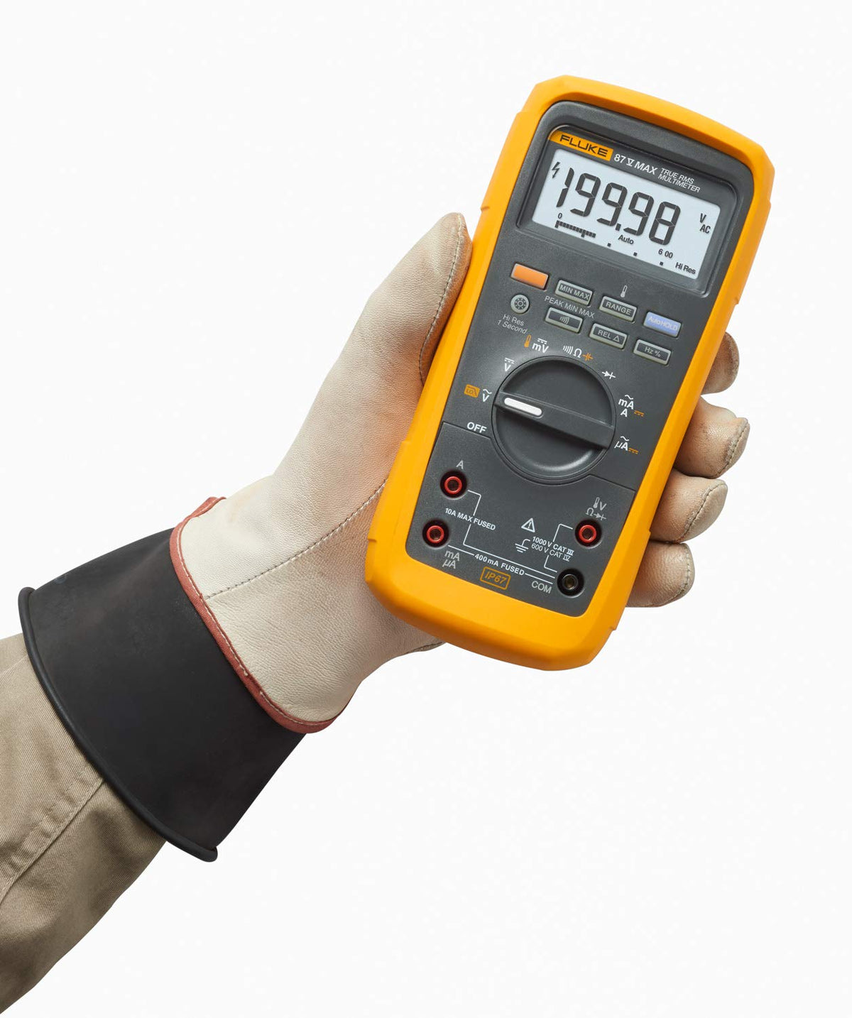 Fluke 87V MAX True-RMS Multímetro digital, resistente, impermeable y a prueba de polvo IP67, capacidad de batería de hasta 800 horas, termómetro incorporado, soporta caídas de hasta 13 pies, incluye