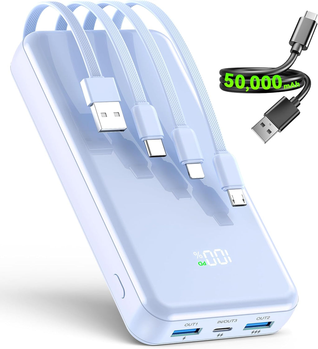 YILANS Cargador portátil 50000mAh, banco de energía de 22.5W con 4 cables, Azur