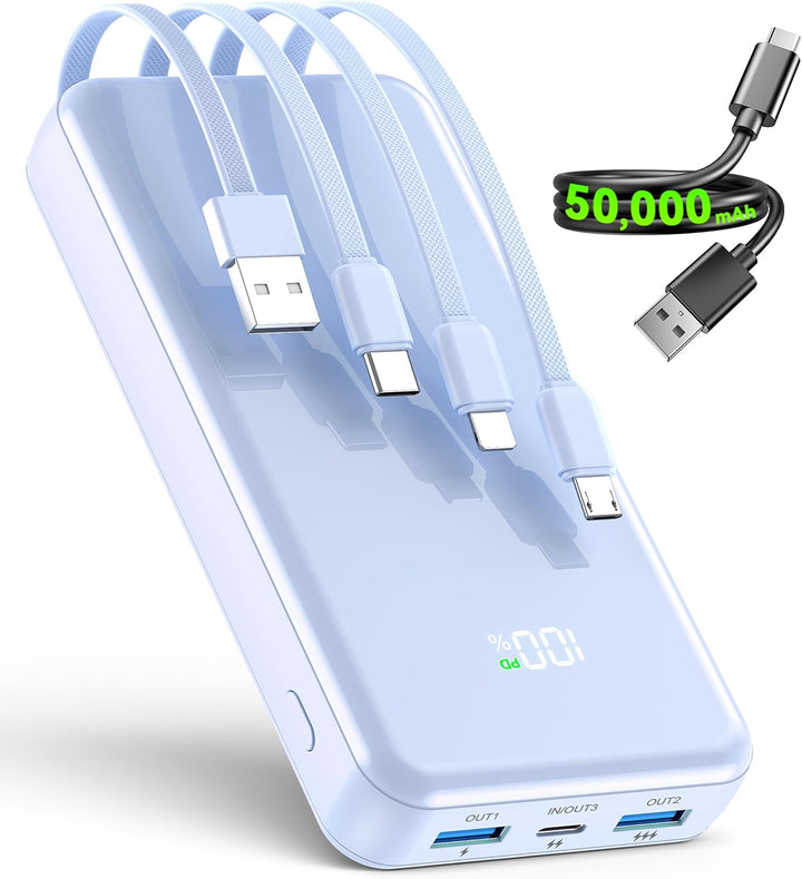 Cargador portátil, banco de energía de 50000 mAh, cable integrado,...