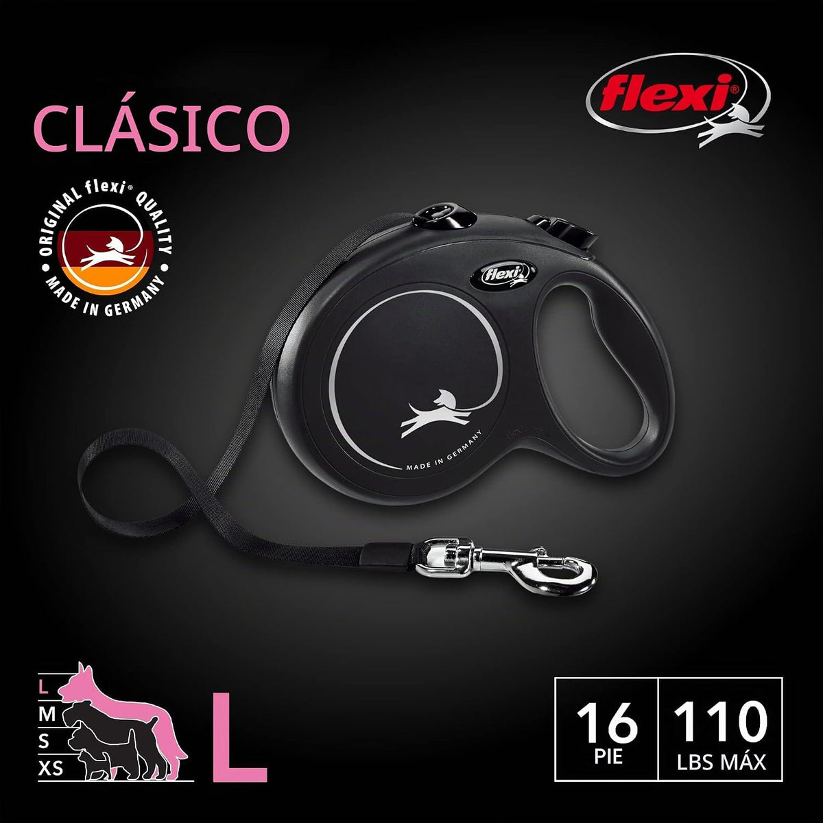 FLEXI® Correa de perro retráctil con cinta clásica, grande, 16 pies