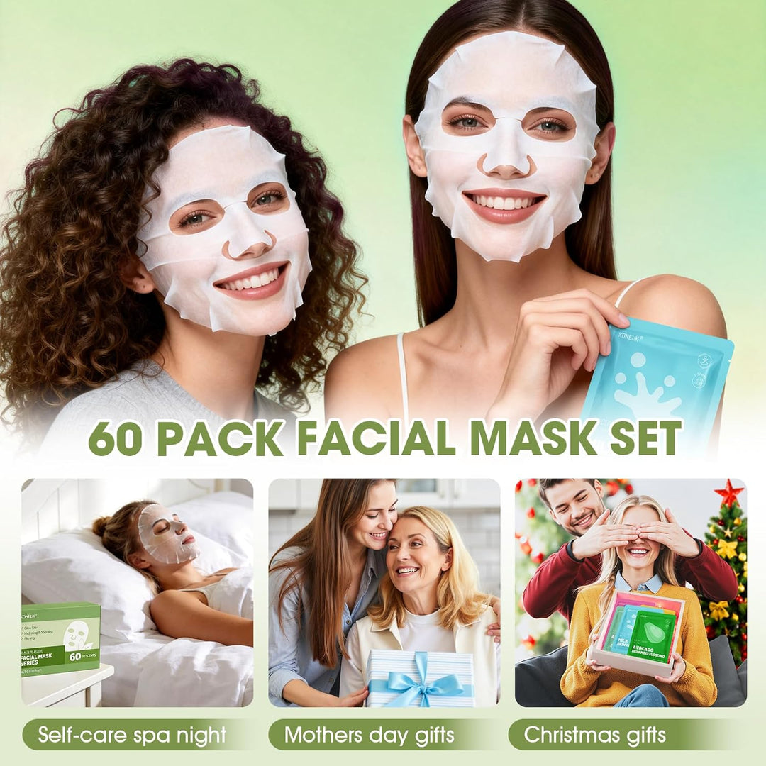 KONEUK Paquete de 60 mascarillas faciales hidratantes de colágeno p...