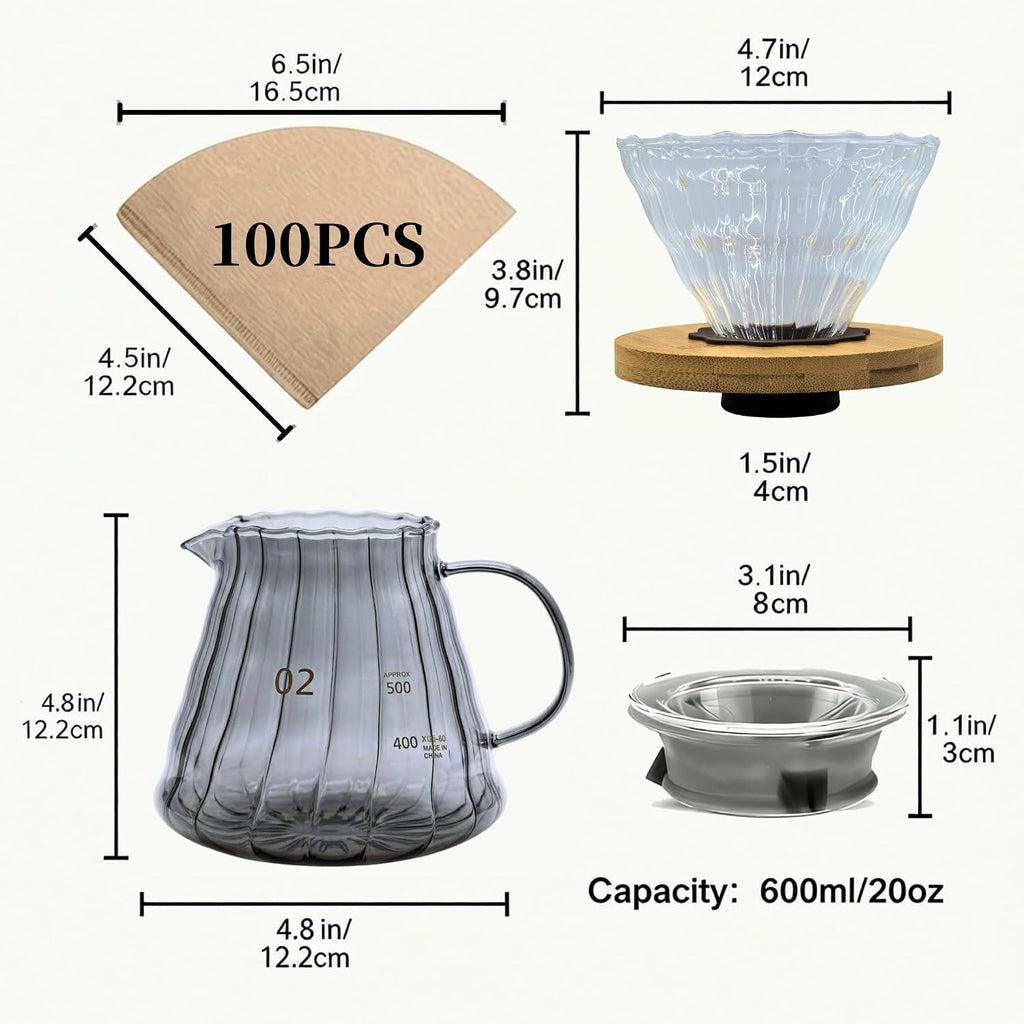 Juego de cafetera para verter sobre 20 onzas, gris ahumado y bambú