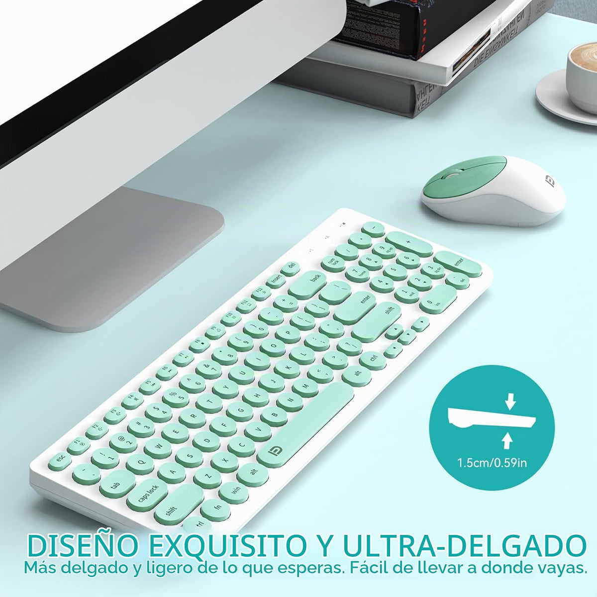 FD Combo de teclado y mouse inalámbricos, USB de 2.4 GHz, lindas te...