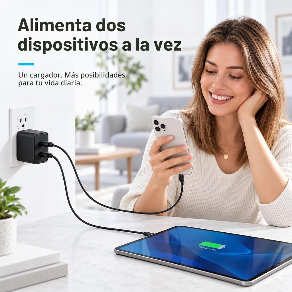 Cargador tipo C súper rápido para Samsung, cargador USB C de doble puerto