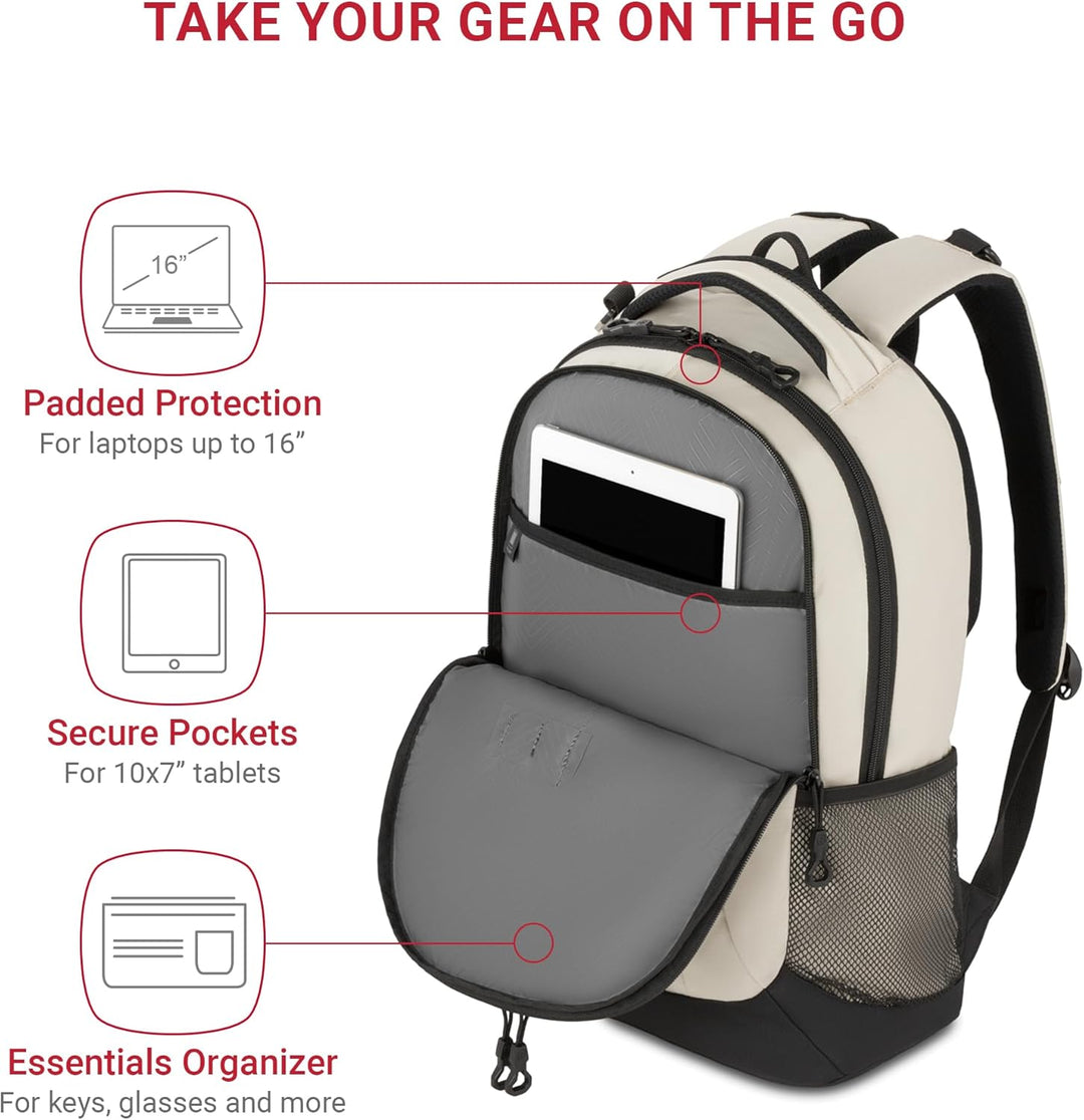 SwissGear - Mochila para laptop Cecil 5505, Crema\/Negro
