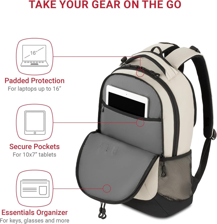 SwissGear - Mochila para laptop Cecil 5505, Crema\/Negro