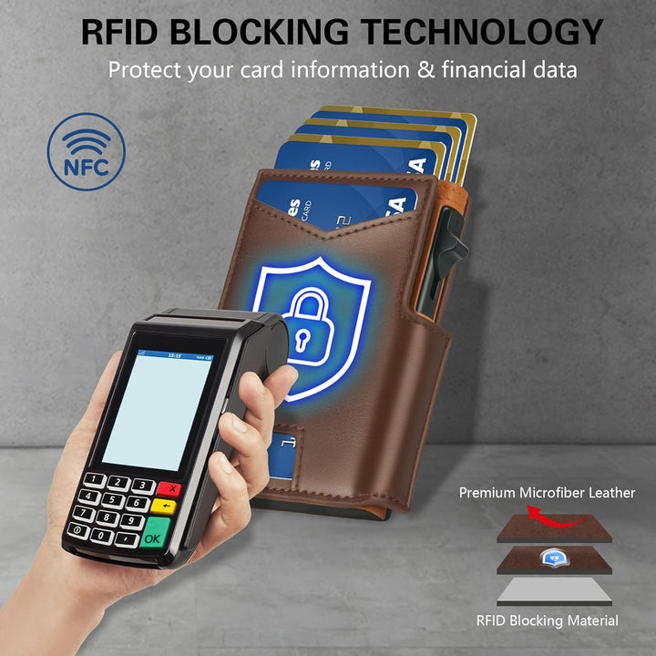 Cartera delgada para hombre, con bloqueo RFID y tarjetero desplegab...