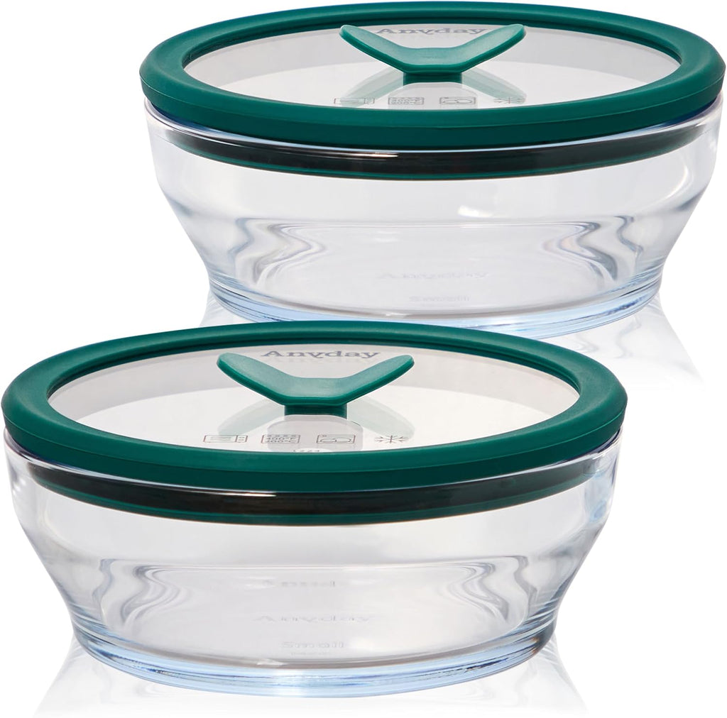Anyday Juego de 2 recipientes de almacenamiento de alimentos de vidrio (2 tazas) con tapas de vidrio, juego de preparación de comidas sin plástico | Juego de recipientes de almacenamiento herméticos