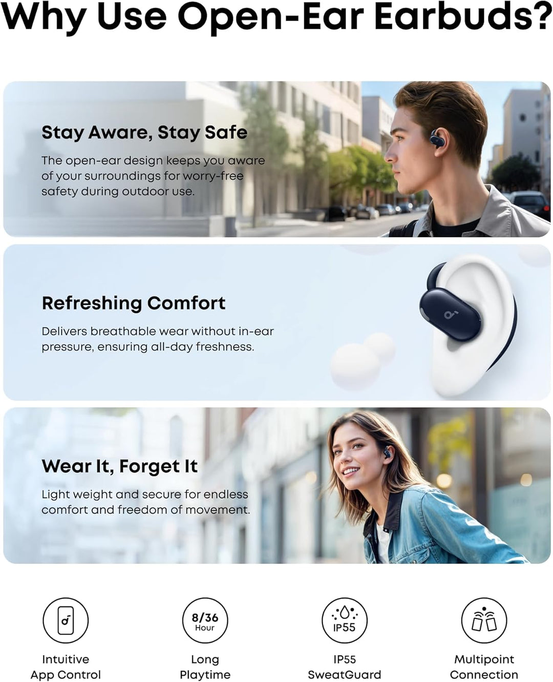 Soundcore V20i de Anker, auriculares de oído abierto, ganchos ajust...