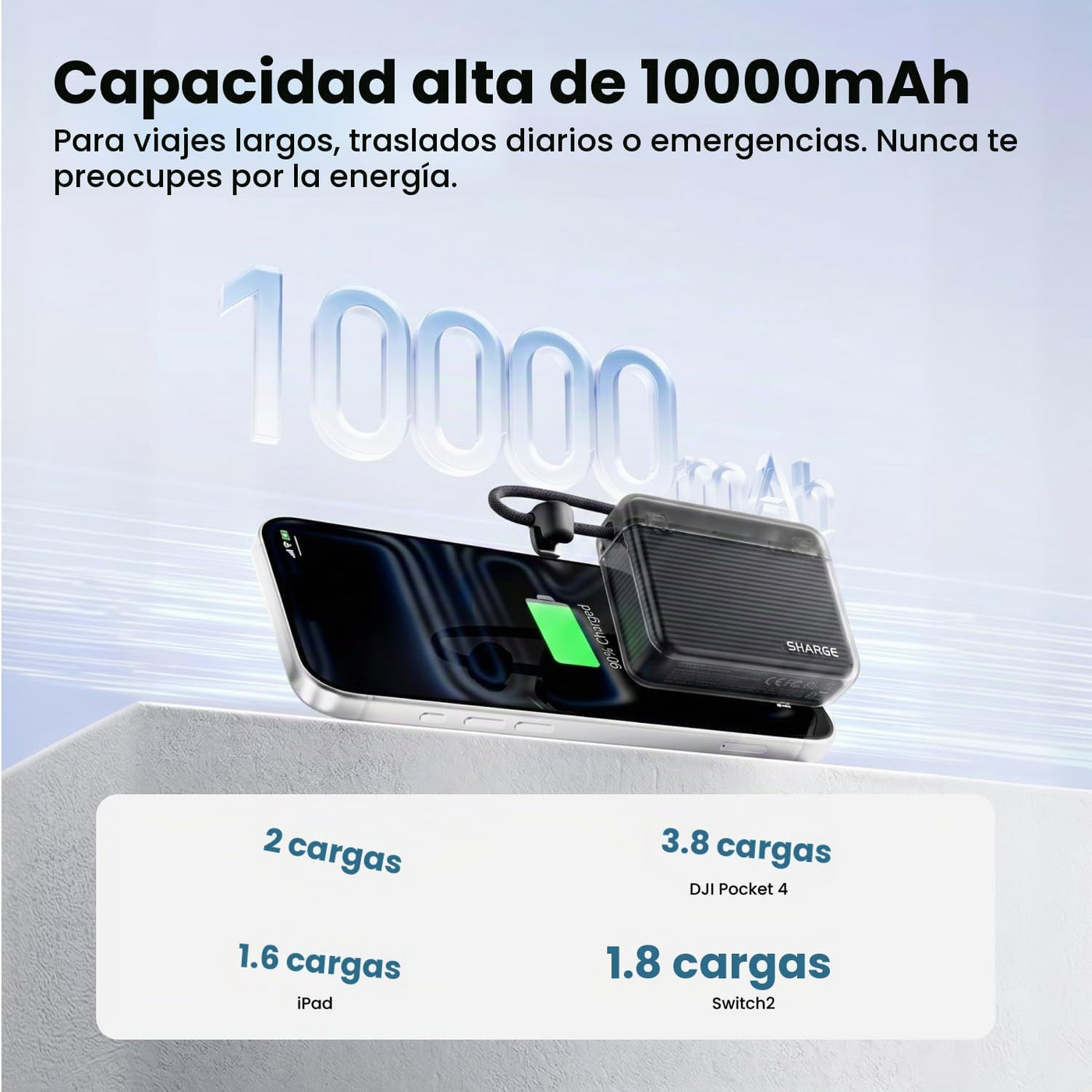 Mini cargador portátil 10000mAh banco de energía con cable incorpor...