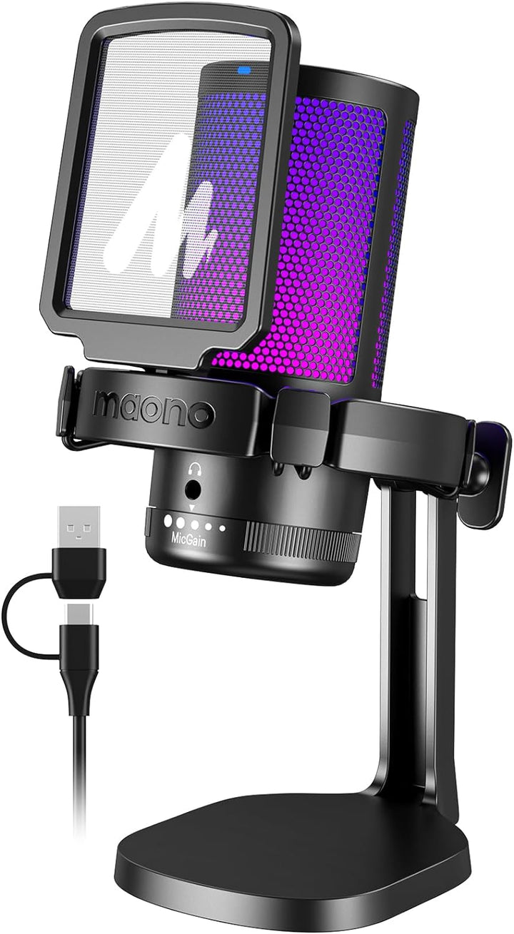 MAONO Micrófono USB para juegos para PC, micrófono condensador con...