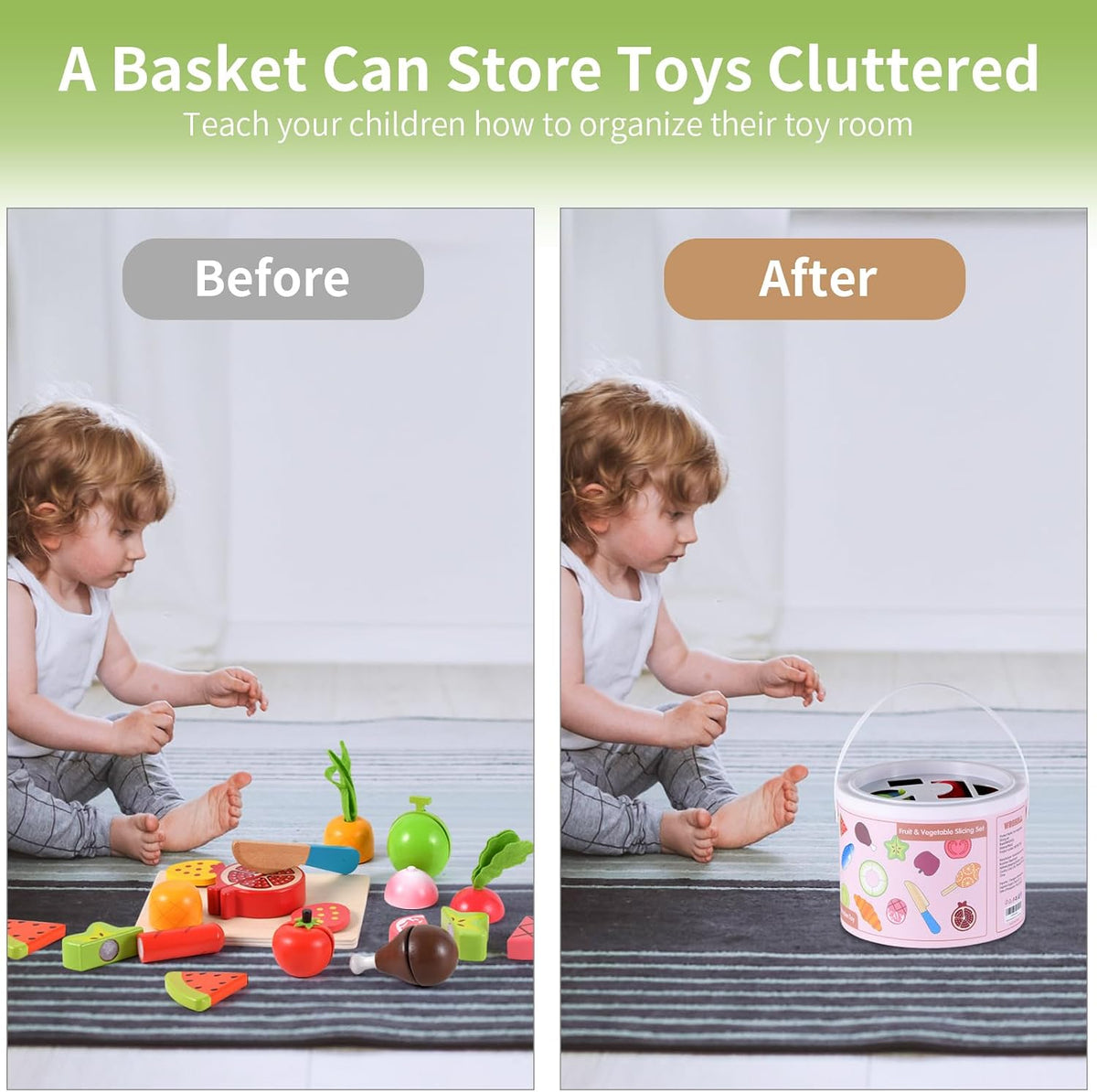 WHOLL - Juego de 45 piezas de comida de madera para niños, juguetes de